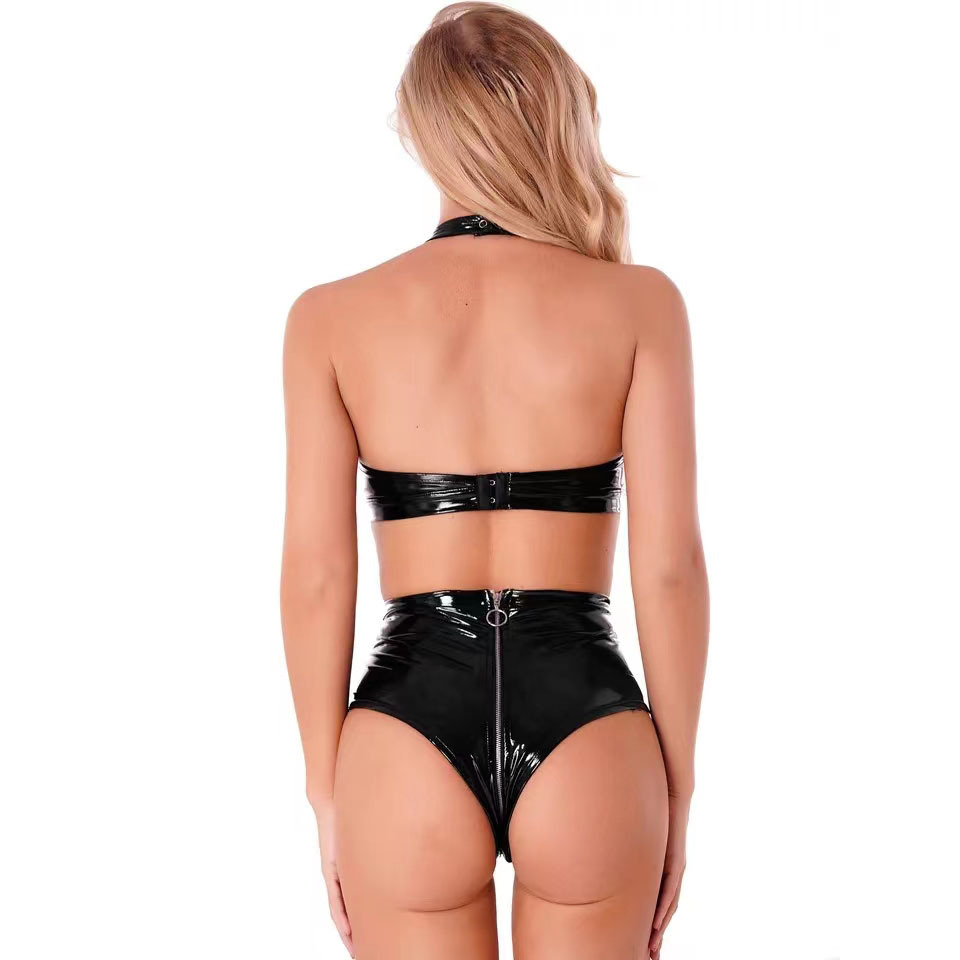 Seksi Siyah Parlak Pu Lateks D - Push Up Bra Padded incelemesi ve fiyatı